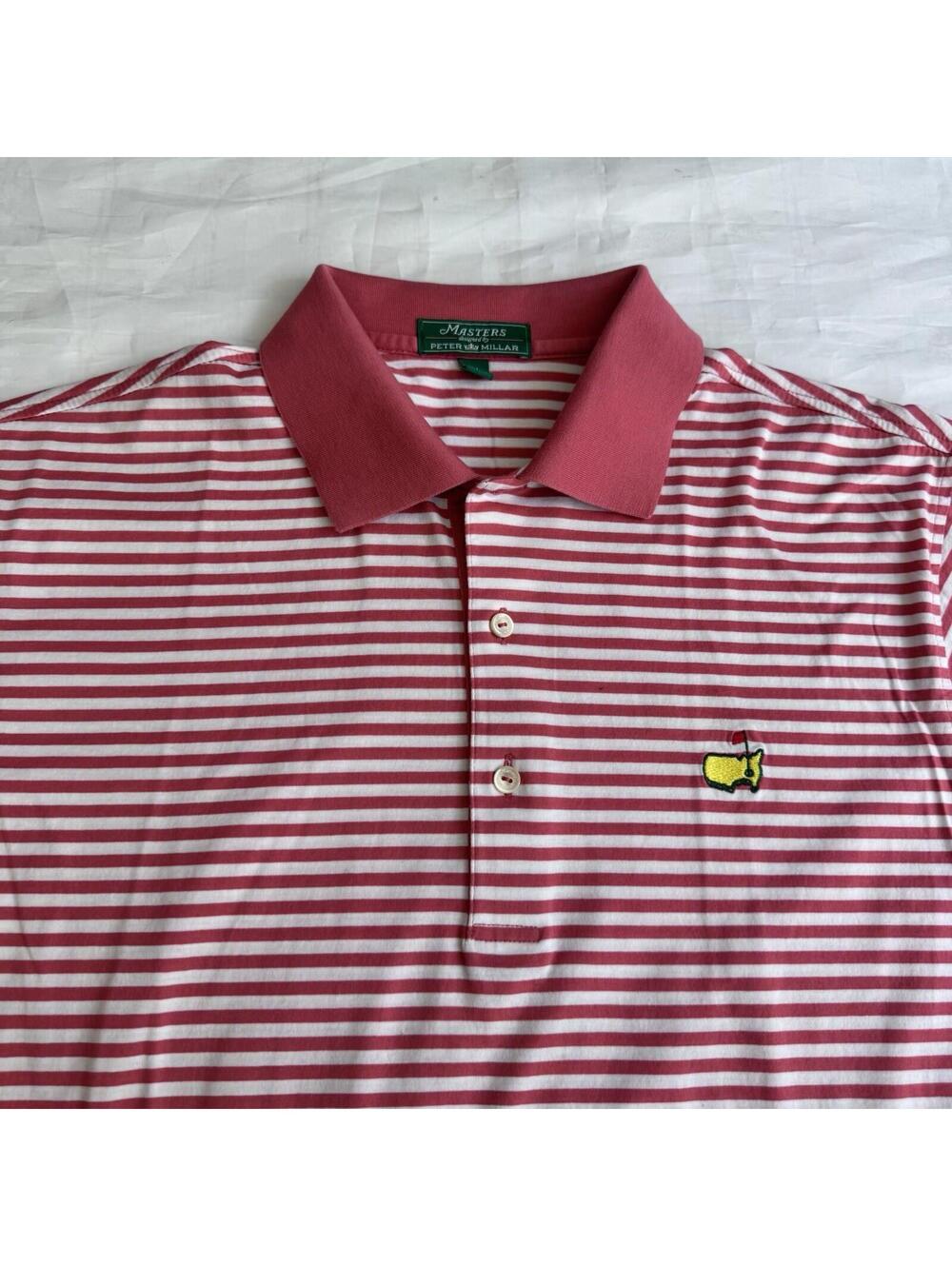 Peter Millar Masters Augusta National Pink White Striped Golf Polo Shirt Men’s M
